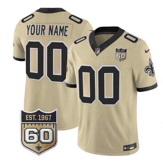 Men New Orleans Saints Active Player Custom Gold F U S E 60th Anniversary Patch Vapor Limited Stitched Football Jersey