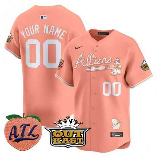 Men Atlanta Braves ACTIVE PLAYER Custom Peach 2024 Atliens 26 Peach With Outkast Patch Vapor Limited Stitched Baseball Jersey