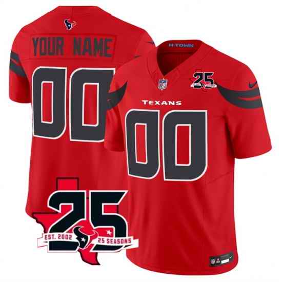Men Houston Texans Active Player Custom Red 2026 25th Anniversary Patch Alternate Vapor F U S E  Limited Stitched Jersey
