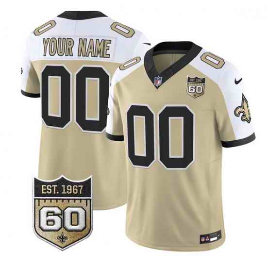 Men New Orleans Saints Active Player Custom Gold Alternate F U S E 60th Anniversary Patch Vapor Limited Stitched Football Jersey