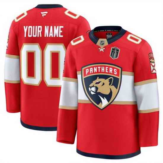 Men Florida Panthers Custom Red 2025 Stanley Cup Final Patch Stitched Hockey Jersey