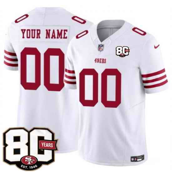 Men San Francisco 49ers Active Player Custom White 80th Anniversary Patch 2026 F U S E Vapor Untouchabl2026 F U S E Vapor Untouchable Limited Stitched Fo