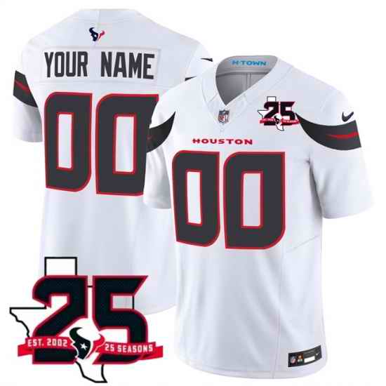 Men Houston Texans Active Player Custom White 2026 25th Anniversary Patch Vapor F U S E  Limited Stitched Jersey