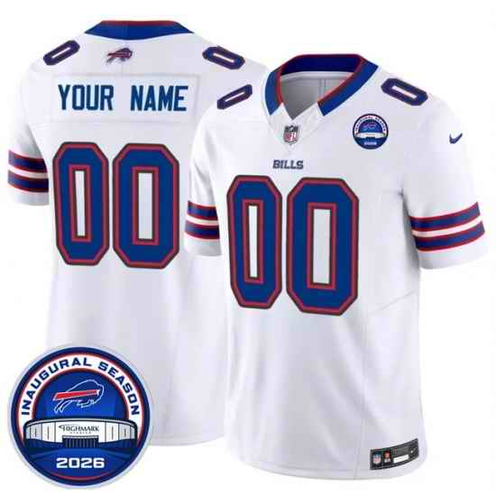 Men Buffalo Bills Active Player Custom White F U S E 2026 Inaugural Season at Highmark Stadium Patch Stitched Football Jersey
