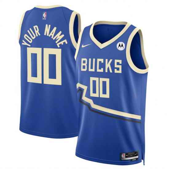 Men Milwaukee Bucks Active Player Custom Royal 2024 25 City Edition Stitched Basketball Jersey