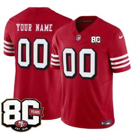 Men San Francisco 49ers Active Player Custom New Red 80th Anniversary Patch 2026 F U S E Vapor Untouchabl Limited Stitched Football Jersey