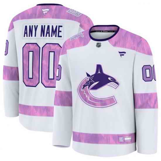 Men Women Youth Vancouver Canucks Fanatics White 2024 Hockey Fights Cancer Custom Practice Jersey