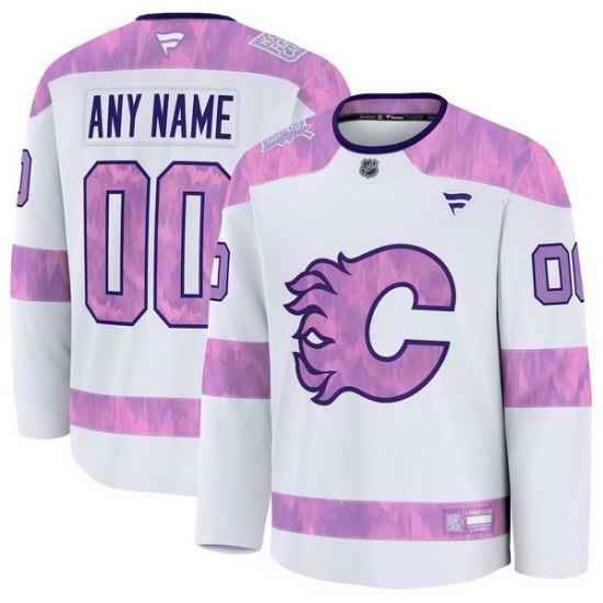 Men Women Youth Calgary Flames Fanatics White 2024 Hockey Fights Cancer Custom Practice Jersey