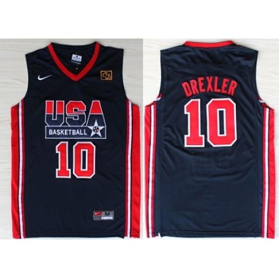 1992 Olympics Team USA 10 Clyde Drexler Navy Blue Swingman Jersey
