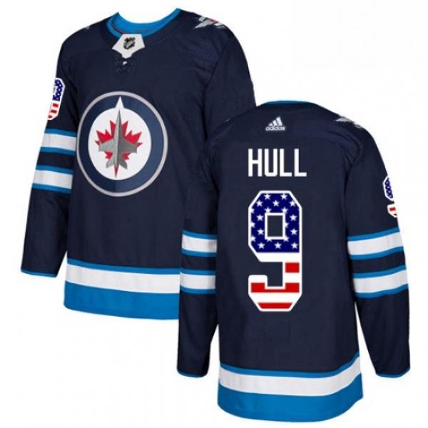 Youth Adidas Winnipeg Jets 9 Bobby Hull Authentic Navy Blue USA Flag Fashion NHL Jersey