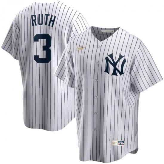 Men NeW York Yankees 3 Babe Ruth Nike Home CooperstoWn Collection Player MLB Jersey White