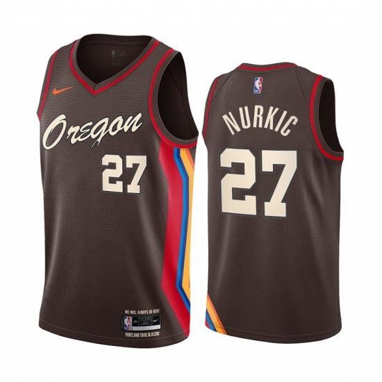 Men Nike Portland Blazers 27 Jusuf Nurkic Chocolate NBA Swingman 2020 21 City Edition Jersey