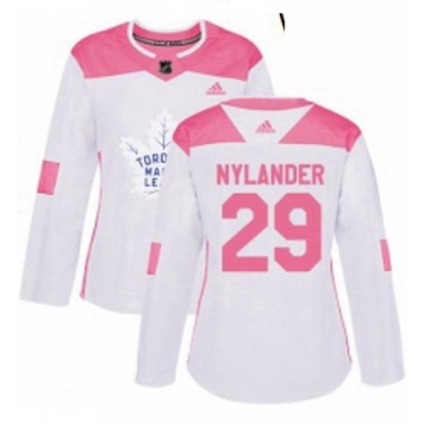 Womens Adidas Toronto Maple Leafs 29 William Nylander Authentic WhitePink Fashion NHL Jersey