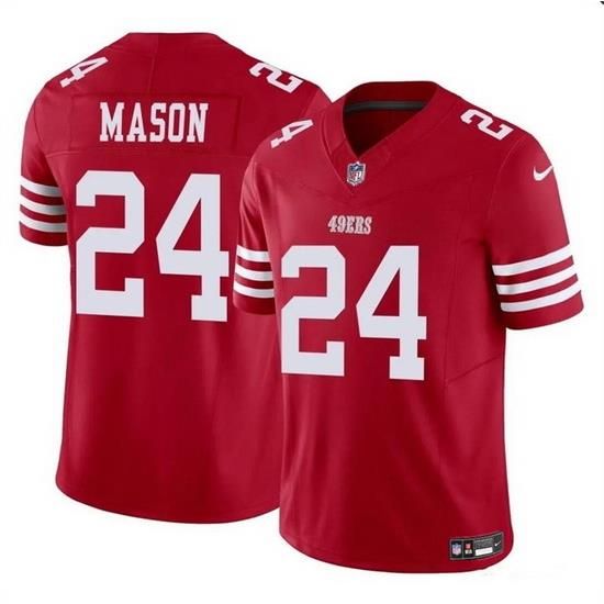 Men San Francisco 49ers 24 Jordan Mason Red 2023 F U S E  Stitched Football Jersey 929