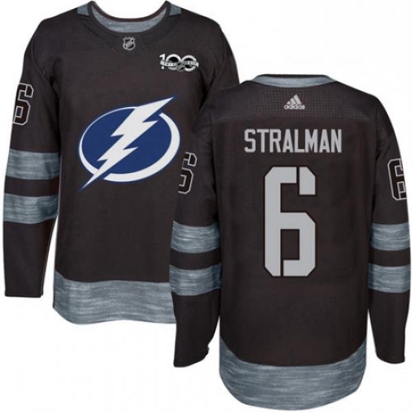 Mens Adidas Tampa Bay Lightning 6 Anton Stralman Authentic Black 1917 2017 100th Anniversary NHL Jersey
