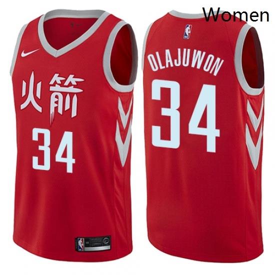 Womens Nike Houston Rockets 34 Hakeem Olajuwon Swingman Red NBA Jersey City Edition