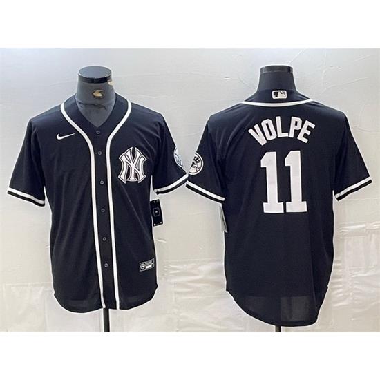 Men NeW York Yankees 11 Anthony Volpe Black Cool Base Stitched Baseball Jersey 4