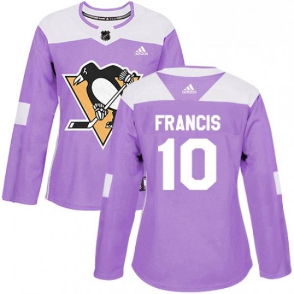 Womens Adidas Pittsburgh Penguins 10 Ron Francis Authentic Purple Fights Cancer Practice NHL Jersey