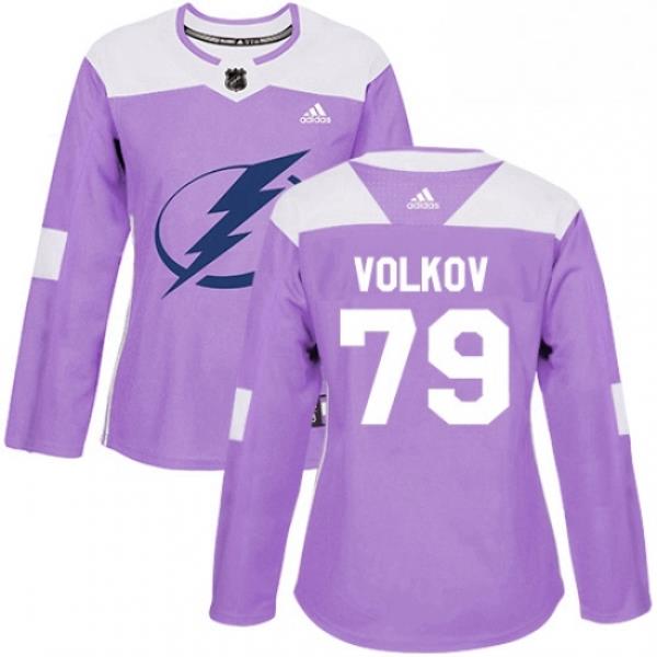 Womens Adidas Tampa Bay Lightning 79 Alexander Volkov Authentic Purple Fights Cancer Practice NHL Jersey