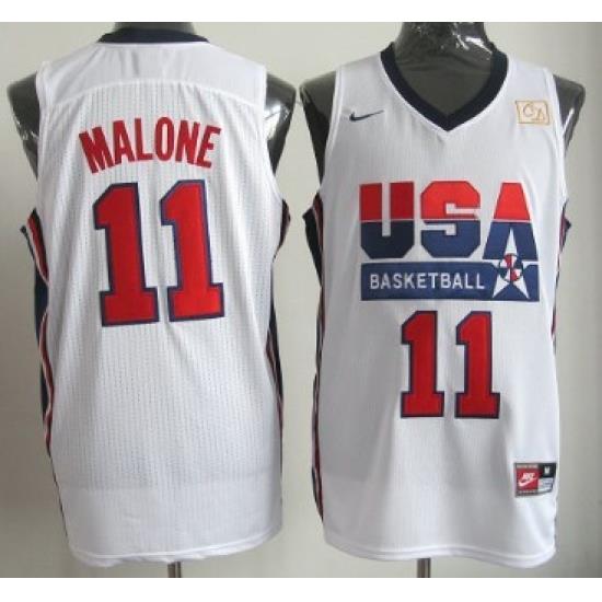 1992 Olympics Team USA 11 Karl Malone White Swingman Jersey