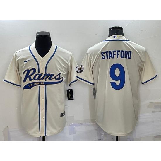 Men Los Angeles Rams 9 Matthew Stafford Bone Cool Base Stitched Baseball Jersey