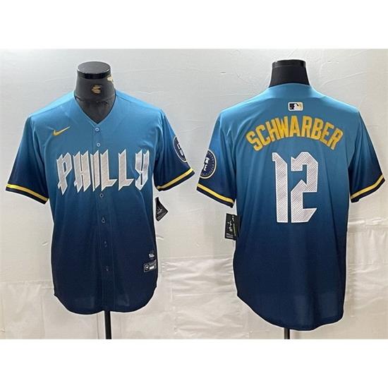 Men Philadelphia Phillies 12 Kyle SchWarber Blue 2024 City Connect Limited Stitched Jersey