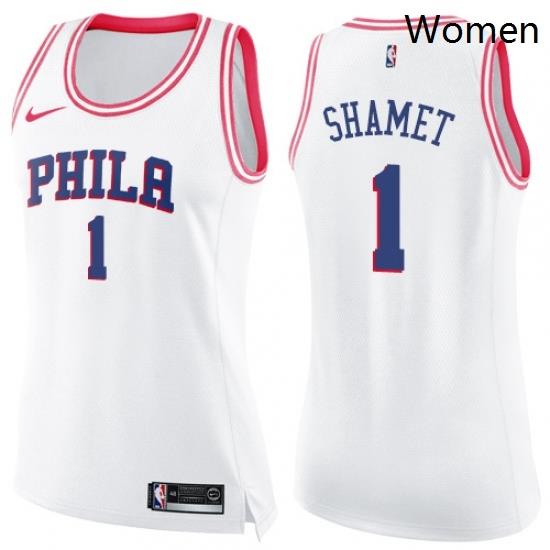 Womens Nike Philadelphia 76ers 1 Landry Shamet Swingman White Pink Fashion NBA Jersey