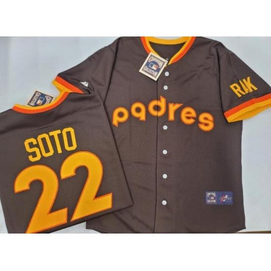 Men SAN DIEGO PADRES Juan Soto #22 Vintage CooperstoWn Collection Jersey BROWN