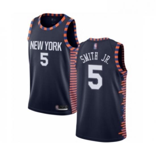 Womens New York Knicks 5 Dennis Smith Jr Swingman Navy Blue Basketball Jersey 2018 19 City Edition