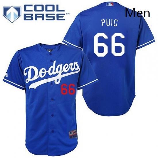 Mens Majestic Los Angeles Dodgers 66 Yasiel Puig Replica Royal Blue Cool Base MLB Jersey