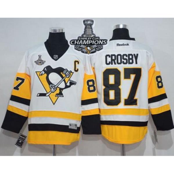 Penguins #87 Sidney Crosby White New Away 2017 Stanley Cup Finals Champions Stitched NHL Jersey