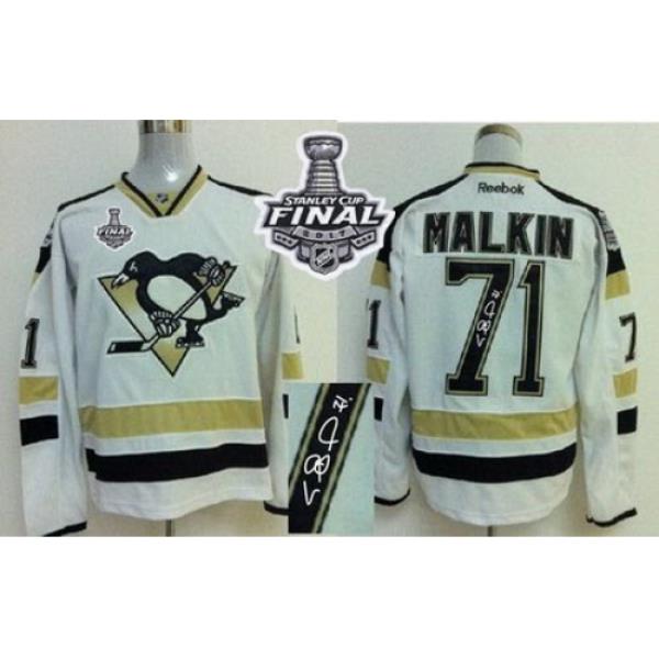 Penguins #71 Evgeni Malkin White 2014 Stadium Series Autographed 2017 Stanley Cup Final Patch Stitched NHL Jersey