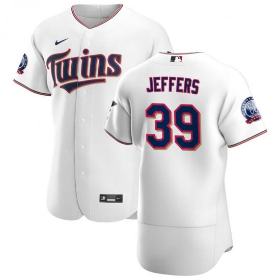 Men Minnesota TWins 39 Ryan Jeffers Men Nike White Home 2020 60th Season Flex Base Team MLB Jersey