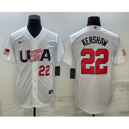 Men's USA Baseball #22 Clayton KershaW Number 2023 White World Baseball Classic Stitched Jersey