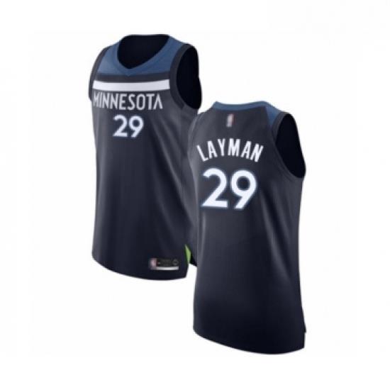 Mens Minnesota Timberwolves 29 Jake Layman Authentic Navy Blue Basketball Jersey Icon Edition