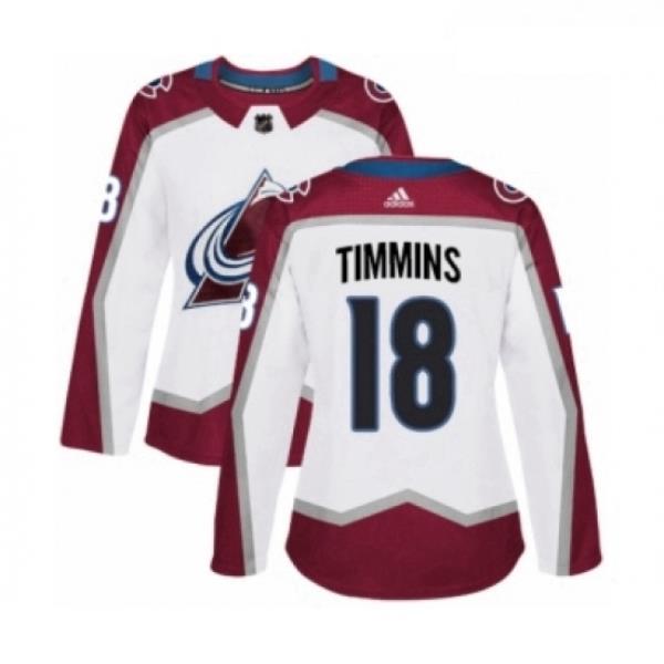 Womens Adidas Colorado Avalanche 18 Conor Timmins Authentic White Away NHL Jersey