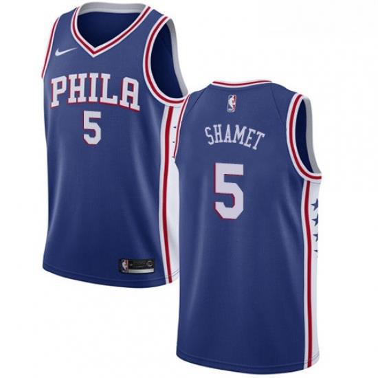 Mens Nike Philadelphia 76ers 5 Landry Shamet Swingman Blue NBA Jersey Icon Edition