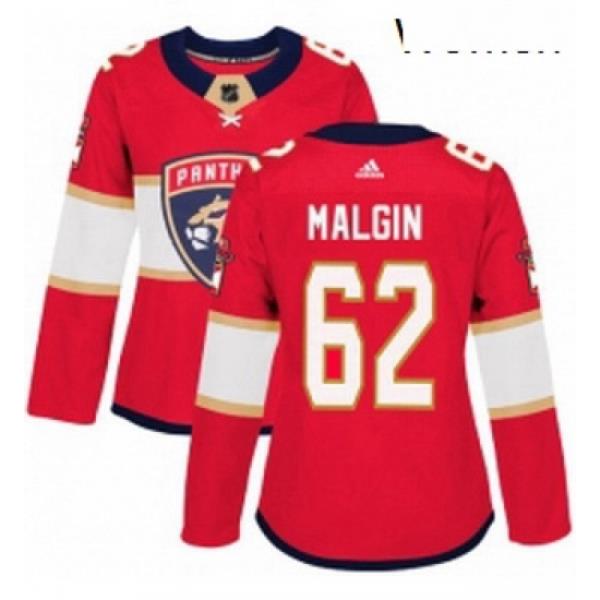 Womens Adidas Florida Panthers 62 Denis Malgin Premier Red Home NHL Jersey