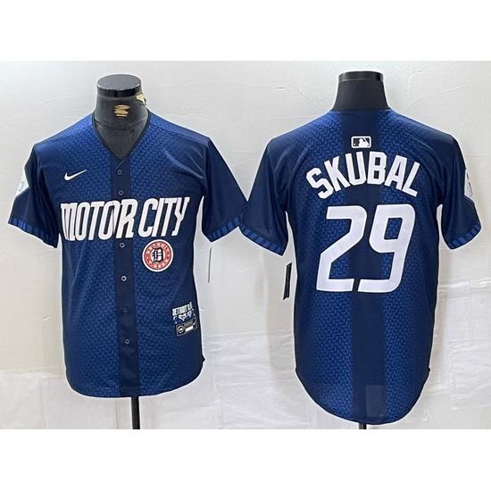 Men Detroit Tigers 29 Tarik Skubal 2024 Navy City Connect Cool Base Stitched Limited jerseys 1