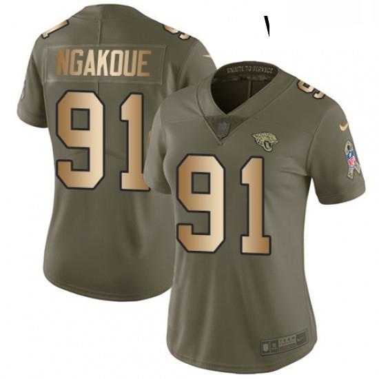 Womens Nike Jacksonville Jaguars 91 Yannick Ngakoue Limited OliveGold 2017 Salute to Service NFL Jersey