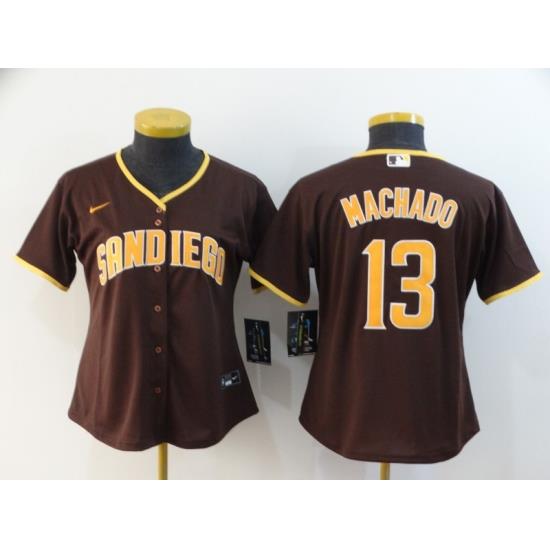 Women Padres 13 Manny Machado BroWn Women Nike 2020 Cool Base Jersey