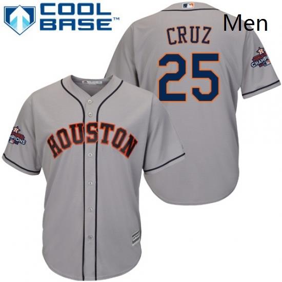 Mens Majestic Houston Astros 25 Jose Cruz Jr Replica Grey Road 2017 World Series Champions Cool Base MLB Jersey