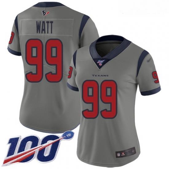 Texans #99 J J  Watt Gray Women Stitched Football Limited Inverted Legend 100th Season Jersey