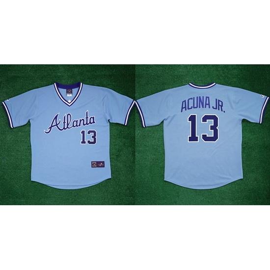 Men Atlanta Braves 13 Ronald Acuna Jr 1982 Light Blue Cool Base Stitched Baseball Jersey