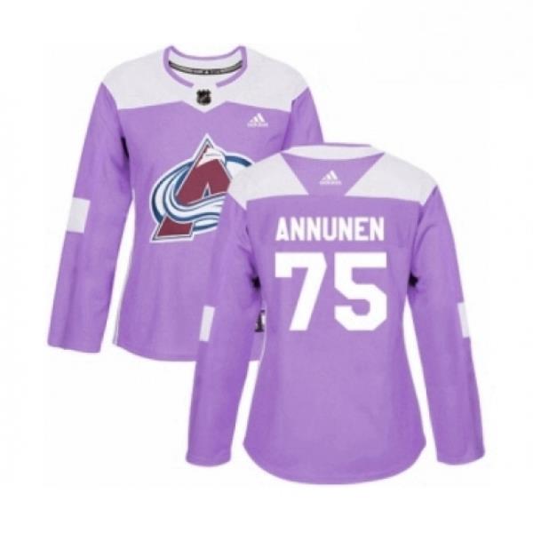 Womens Adidas Colorado Avalanche 75 Justus Annunen Authentic Purple Fights Cancer Practice NHL Jersey