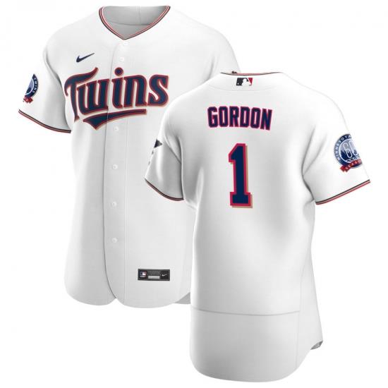 Men Minnesota TWins 1 Nick Gordon Men Nike White Home 2020 60th Season Flex Base Team MLB Jersey