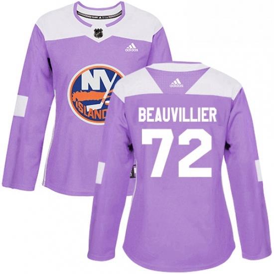 Womens Adidas New York Islanders 72 Anthony Beauvillier Authentic Purple Fights Cancer Practice NHL Jersey