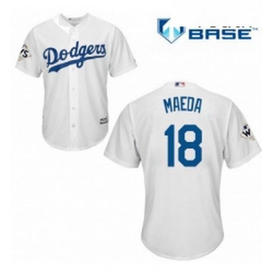 Youth Majestic Los Angeles Dodgers 18 Kenta Maeda Replica White Home 2017 World Series Bound Cool Base MLB Jersey