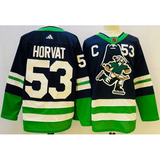 Men Vancouver Canucks 53 Bo Horvat Navy 2022 Reverse Retro Stitched Jersey