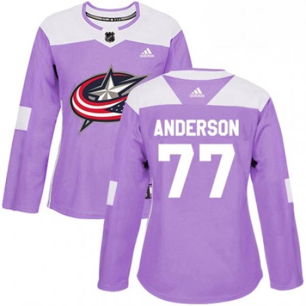 Womens Adidas Columbus Blue Jackets 77 Josh Anderson Authentic Purple Fights Cancer Practice NHL Jersey